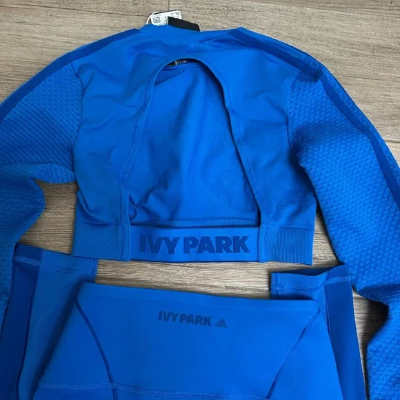 New Ivy Park Adidas Blue Long Sleeve Top and Leggings Set - Picture 7 of 8